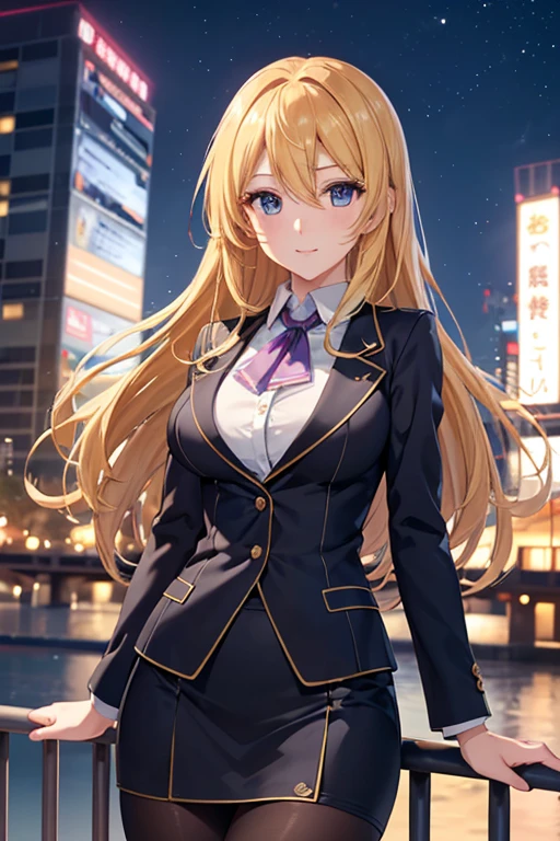 mori yuki、Shiny golden hair, Long Hair, (Beautiful blue eyes)、smile、Modest chest、Ultra-detailed eyes、Very detailed顔, Very detailed目, , Cowboy Shot、 


(One girl), beautiful, Great face and eyes, compensate, (Very detailedbeautiful顔), (Sexiest Looks), (beautiful breasts:1.1), (Highest quality:1.4), (Very detailed), (Very detailed CG 統合 8k 壁紙), Very detailed, RAW Photos, Professional photography, 
((suit)), (Tight Skirt), (Open Business Shirt), Outdoor, (Business district, City of night, illumination), (Night Sky), Depth of written boundary,