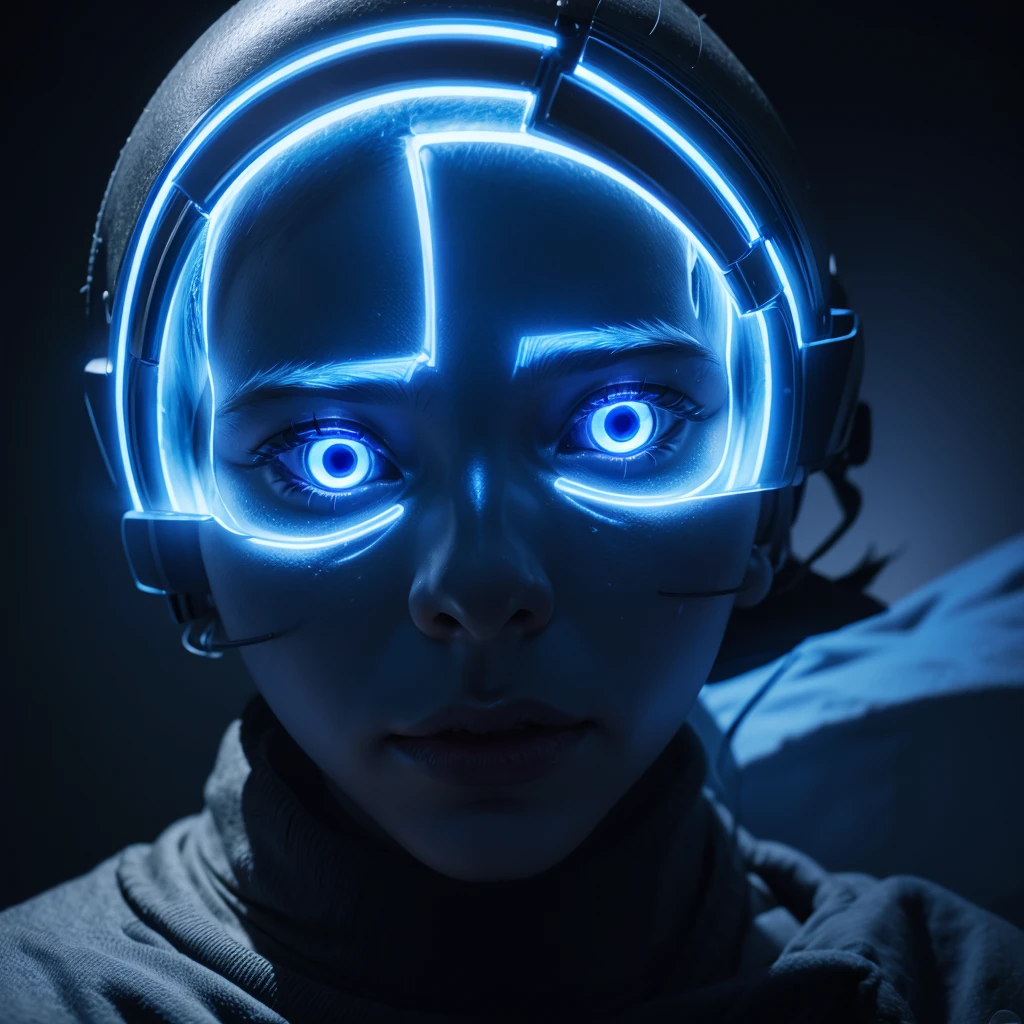 Blue led glowing skull, with an X over it in anime form,8k,