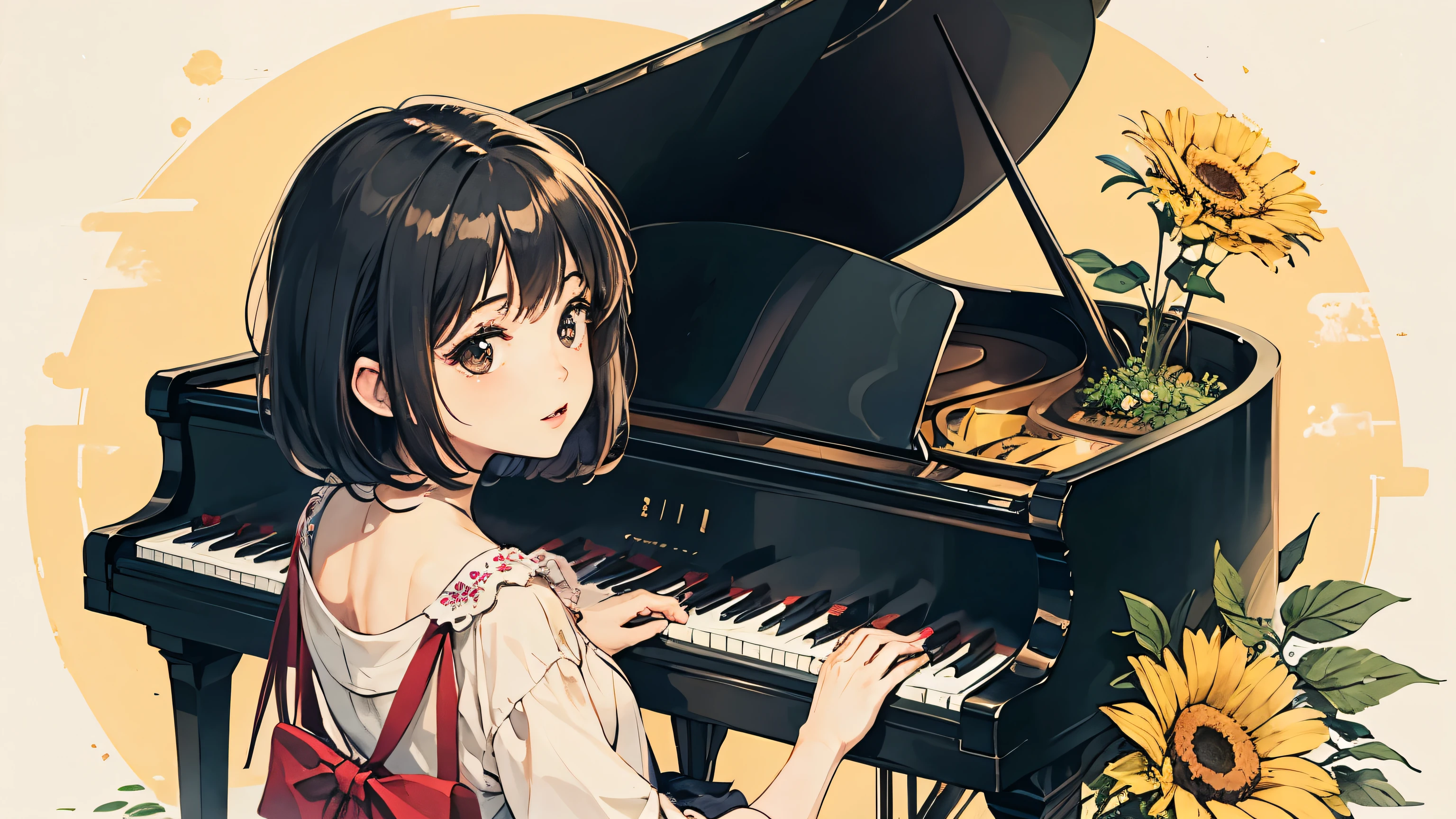 Grand piano,Bob Girl,a sunny day