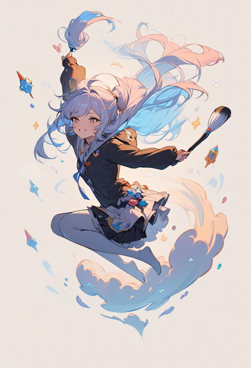 masterpiece, Highest quality, Very detailed, nozoLittle, One girl, alone, Brush Sticker, (Little:1.4), Simple Background, whole body,Jumping