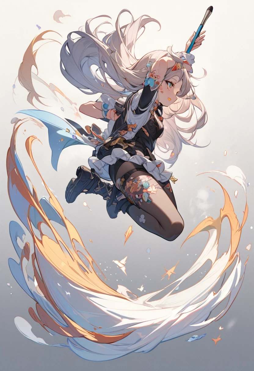 masterpiece, Highest quality, Very detailed, nozoLittle, One girl, alone, Brush Sticker, (Little:1.4), Simple Background, whole body,Jumping