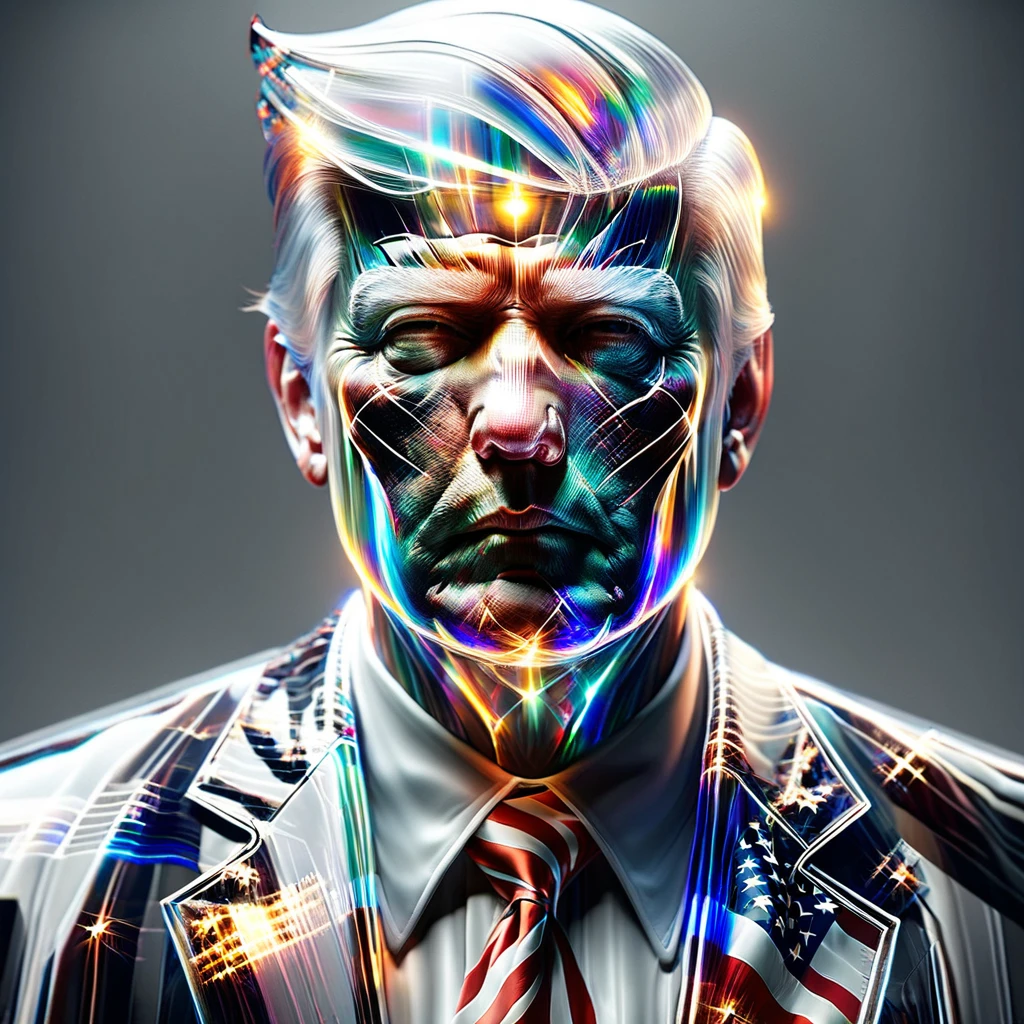 hyper detailed masterpiece, dynamic realistic digital art, incredible quality,transparentes, Donald Trump, united states flag