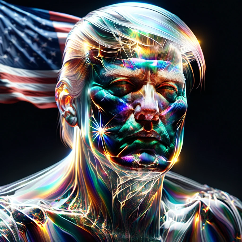 hyper detailed masterpiece, dynamic realistic digital art, incredible quality,transparentes, Donald Trump, united states flag