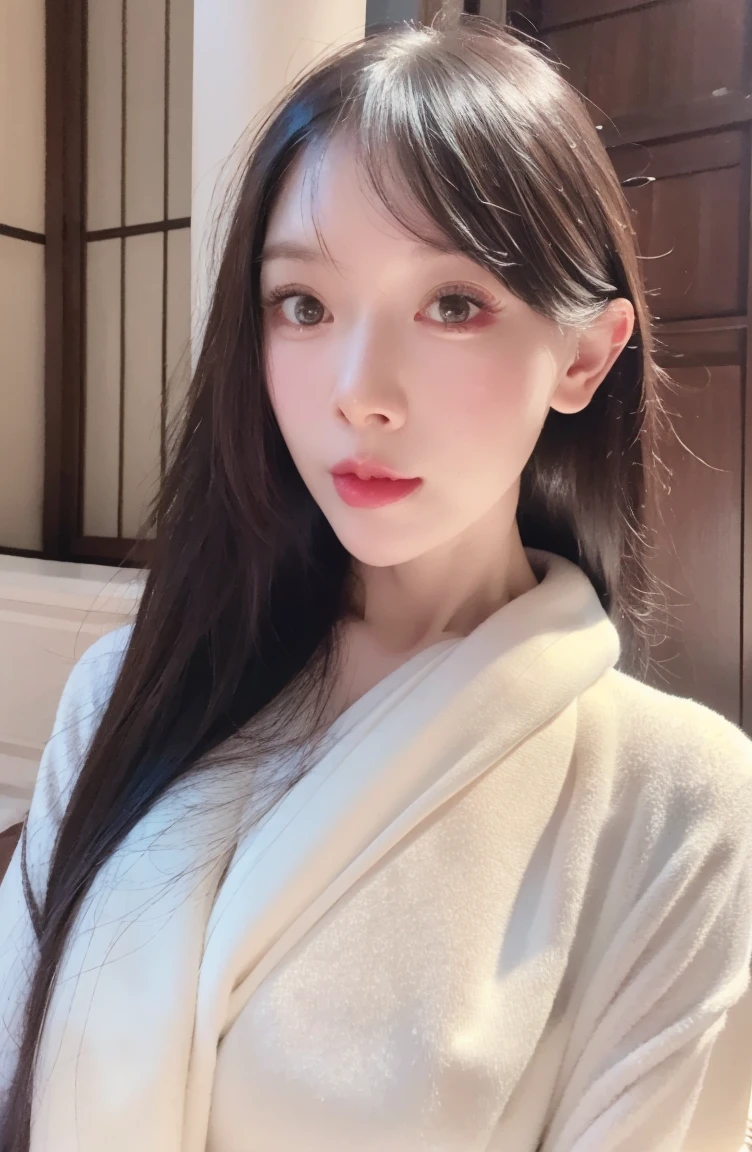 1girl, beautiful detailed eyes, beautiful detailed lips, extremely detailed face, long eyelashes, flawless skin, flowing long black hair, shiny hair, intricate makeup, delicate eyeshadow, light freckles, plain hanfu dress, shoulders, arms, (best quality,4k,8k,highres,masterpiece:1.2),ultra-detailed,(realistic,photorealistic,photo-realistic:1.37),cinematic lighting, warm color tones