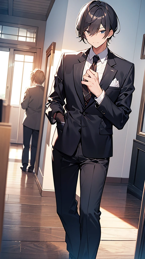 double (A man's hand massages her breasts:1.9. Pout your lips) ,BREAK,(White collared sleeveless shirt, tall woman, black hair, short hair, ponytail:1.9 Swept-to-the-side bangs, beautiful, cute, big breasts, sweat, excitement, blushing),Man's hand bra