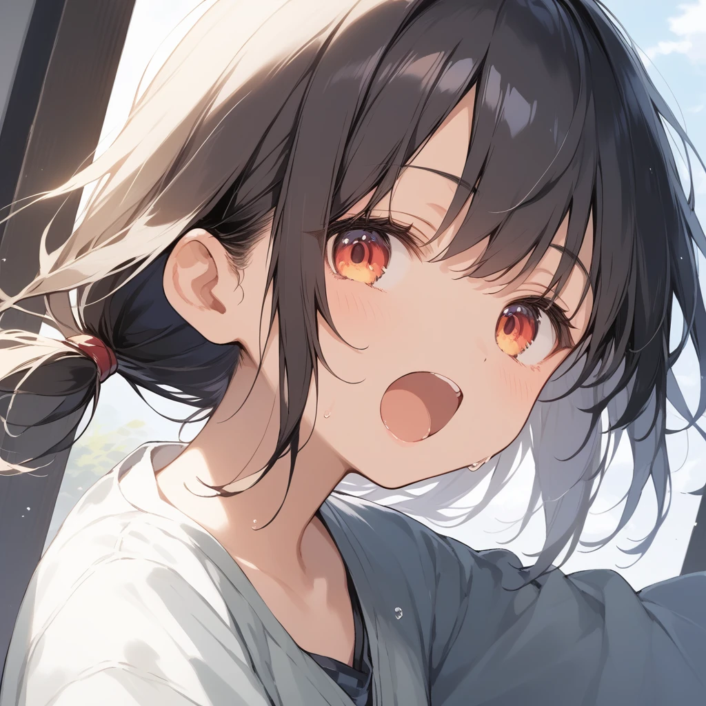 score_9, score_8_up, score_7_up, source_anime, best quality, masterpiece, official art, absurdres, highres, ultra-detailed,waifu2x,Collection: Slice of Life,break,1girl, tomboy, dark-skinned female, short hair, low ponytail, flat chest, beautiful detailed eyes, short shorts, sweat, open mouth, (yawn:0.3), sleepily, outdoors, wind,break,(clear line illustration:1.2), super detailed skin,very high resolution, very aesthetic, Best sexual lighting powered by famous artist, 8k,cute picture,beauty illustration,photoshop_(medium),,(Detailed Lighting),best anime 8k konachan wallpaper, pixiv contest winner,