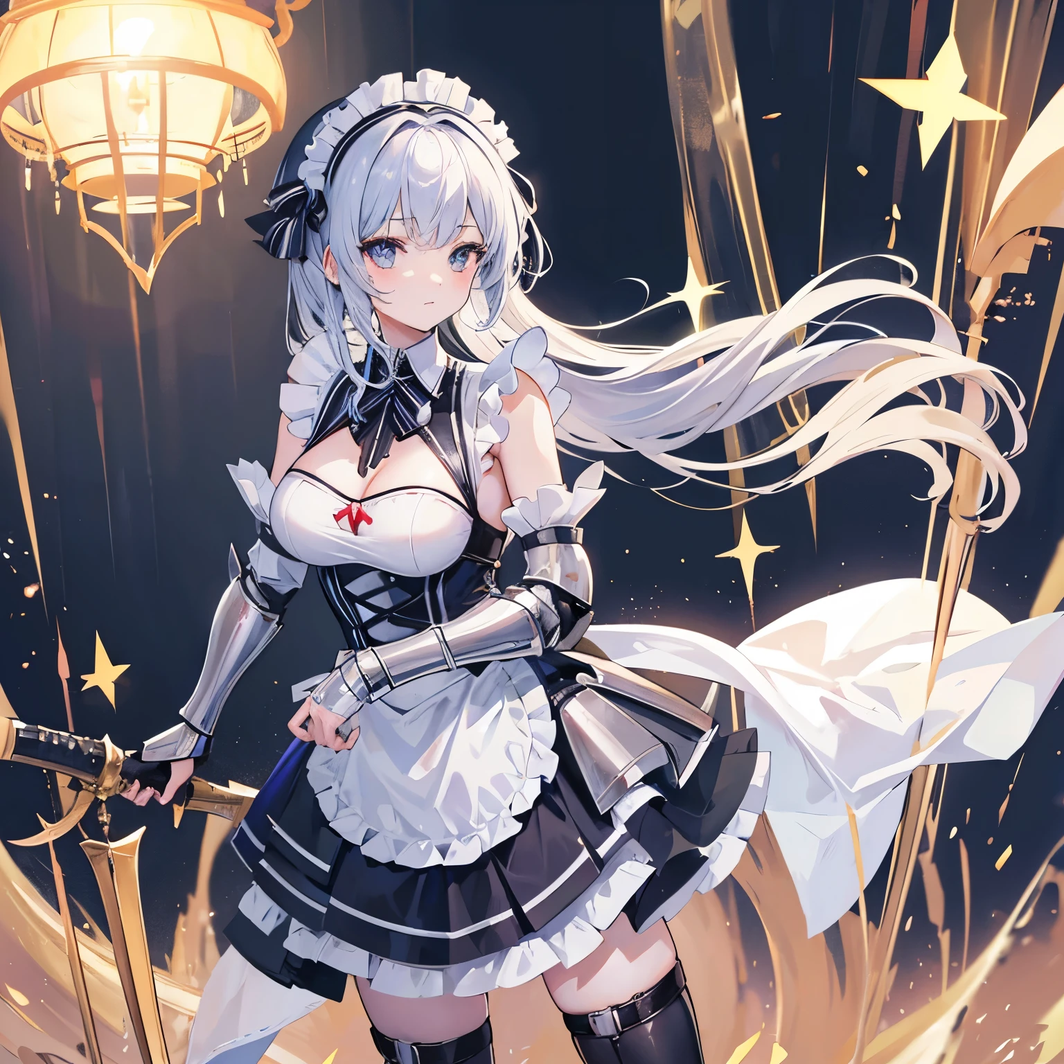 Anime maid girl clothes, bikini maid costume, paladin armor, fantasy armor, ((knight paladin armor)), light armor, knight armor, armor straps, tactical leather straps