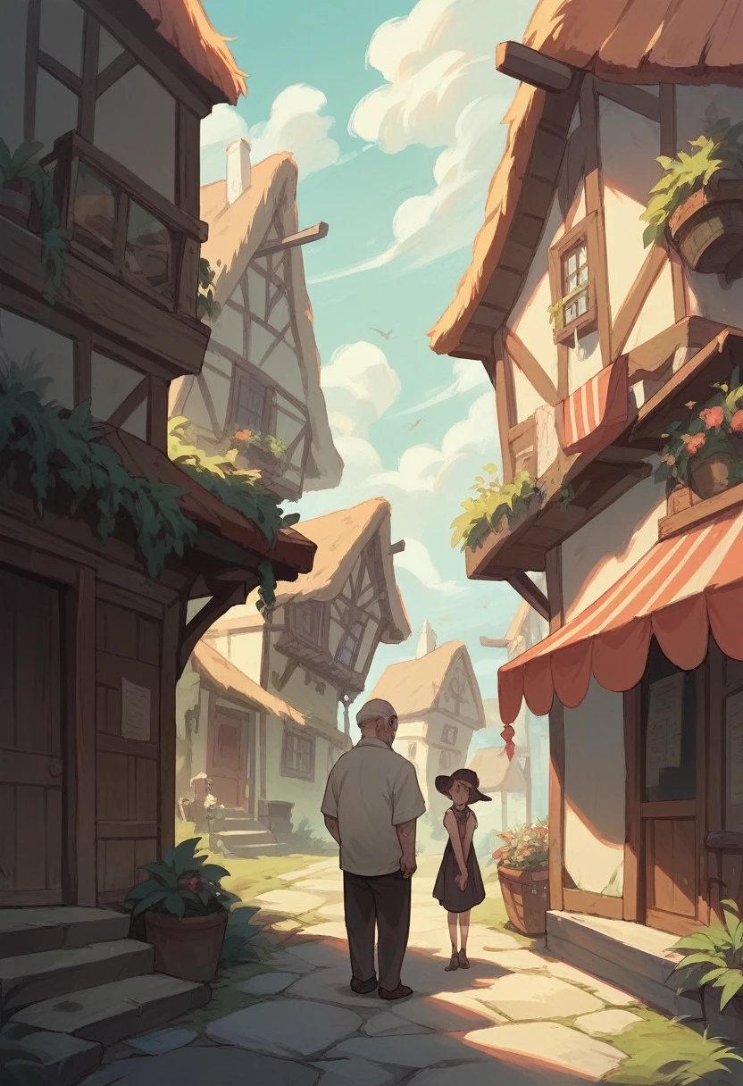 Skinny old man with his family in the village, wheezing a lot