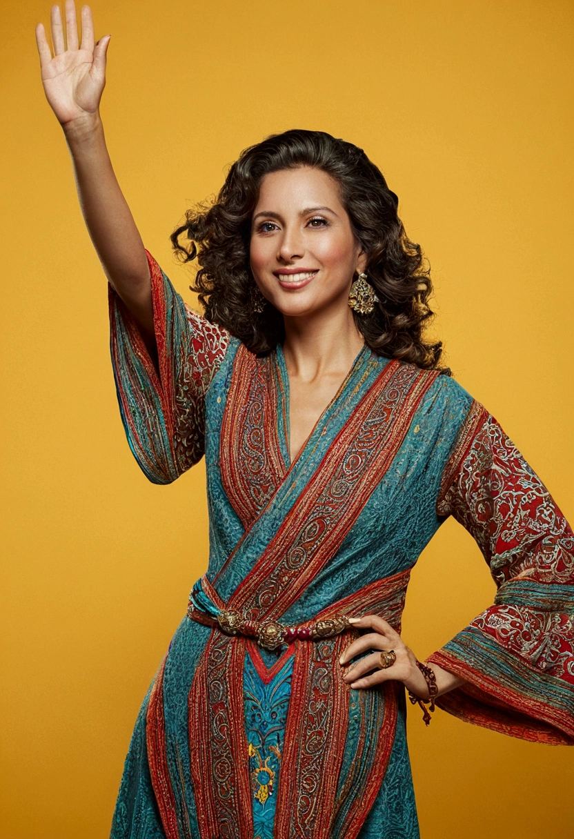 a woman waving