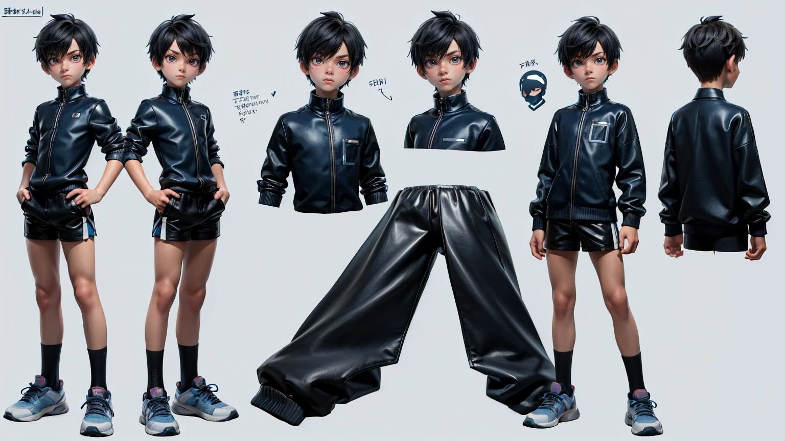 cute face boy, cute face, short height boy, wearing casual futuristic blue pent and shirt, full standing pose, black very short hairs, sports shoes, Character Sheet, 12 yo student, Full body, Simple white background, front pose character reference sheet, Concept art, design sheet