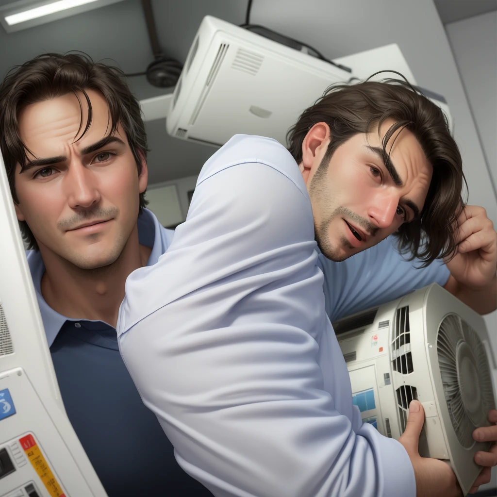 Man in the office turns on the air conditioner