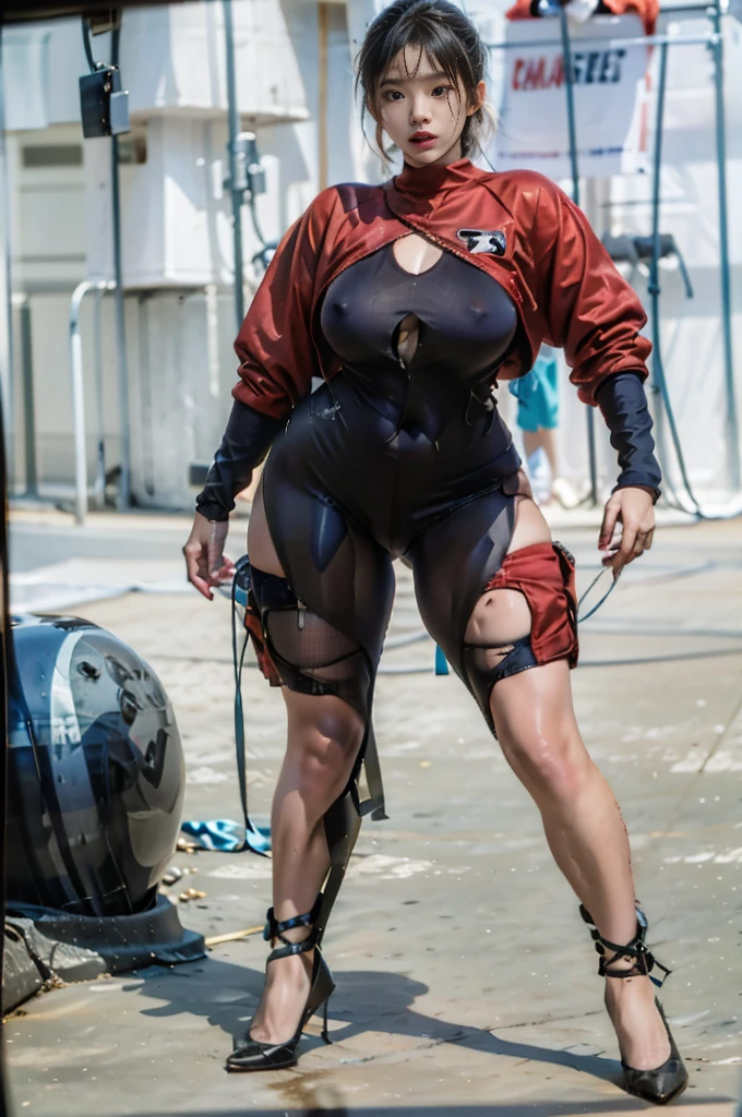30-year-old Asian female gladiator posing for a photo,Tall and sexy,Beautiful nude,Sweaty and sweaty,Shiny muscle lines,Sense of Power,Large Breasts,Big buttocks,Mature and charming,Lewd exposure ,exposed,Camel toe,nipple,Y-hair details,NSFW,Release liquid,Wear sexy super high heels,The charming and seductive queen,Fighting breath
