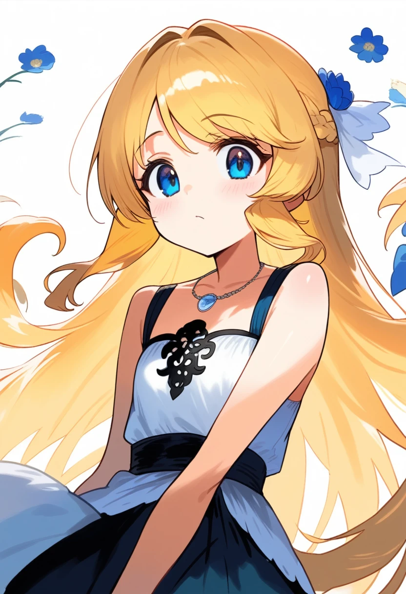Face: Round and cute. Blue eyes. Hair: Short and slightly wavy. Blonde. Body: Small and delicate. She is about 120 centimeters tall.
Dress code: Wear clothes that reflect her natural side. Her outfit is usually made of light colored linen, white. Accessories: Iris often wears a silver necklace with a flower pendant.
