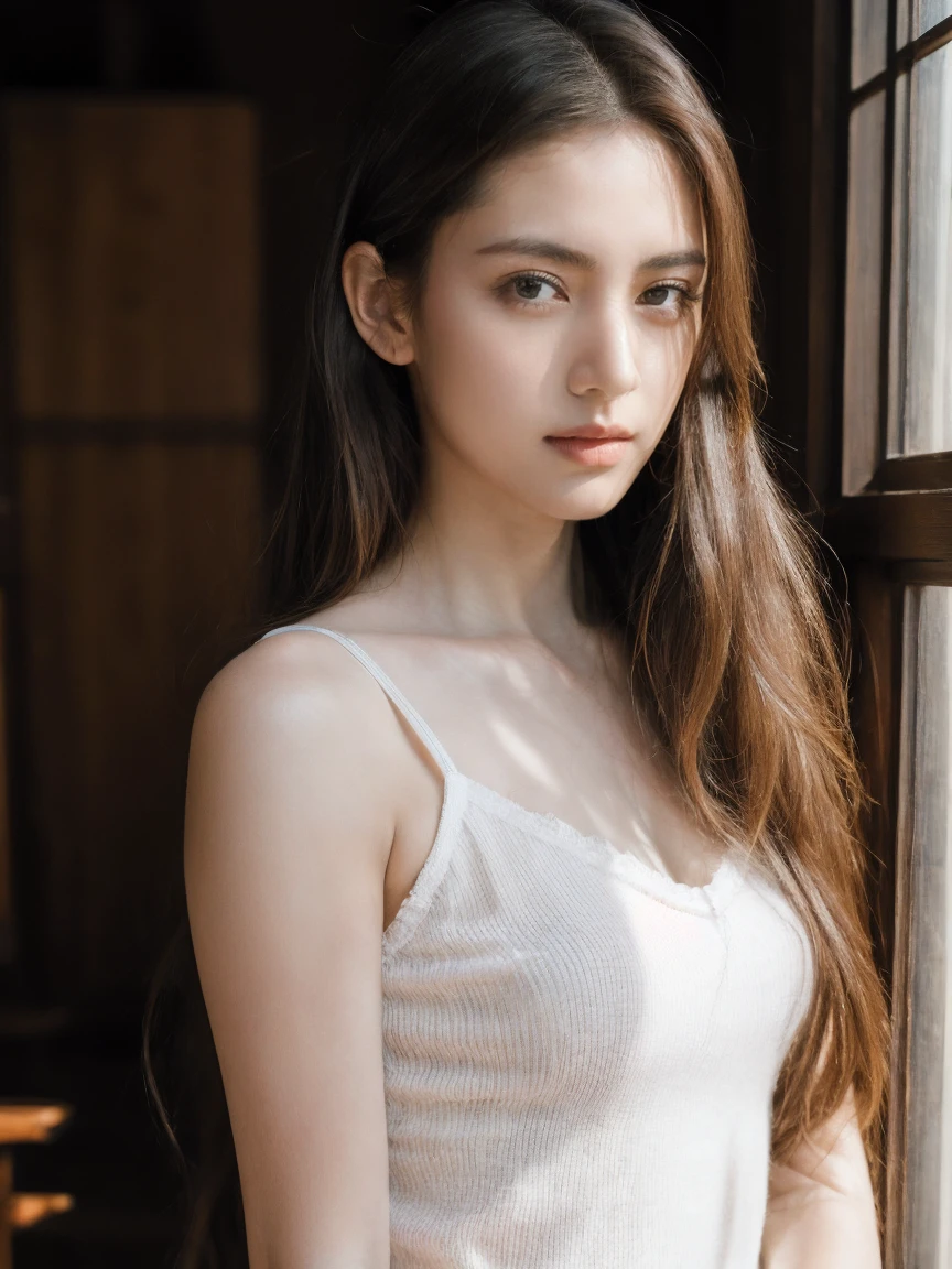 (Practical:1.1), (photoPractical:1.1), (masterpiece:1.1), (best quality:1.1), RAW photos, high resolution, Extremely detailed, High-detail RAW color photos,Professional photographer,masterpiece, best quality,Practical,Genuine Leather,1 Girl,low_key,Solitary,light,Long hair ,whole body, permanent,classroom, Beautiful and delicate eyes,natural light, (Delicate face:1.2),Extremely beautiful face,