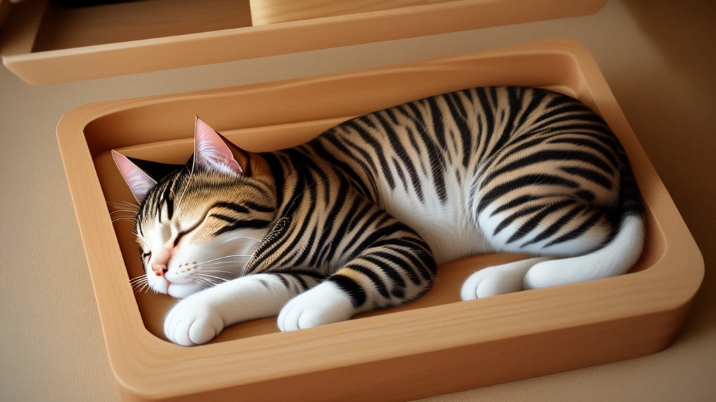 Sleeping cat made of wood
