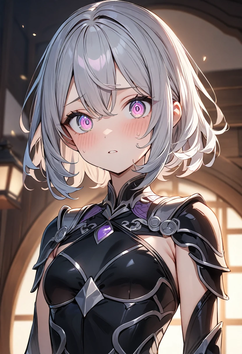 (masterpiece, top quality, very aesthetic, 4k、illustration), intricate detail, 1girl,Standing 、(upper body)、clear face、(Swirling eyes)、,
Cute 、Random Hair Color、,middle hair,sidelock ,Random Color　eyes、ninjaarmor clothes、small breasts、Slim 、