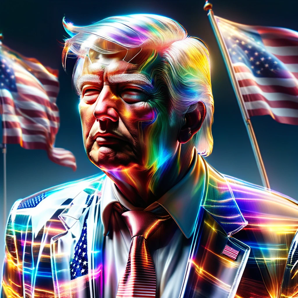 hyper detailed masterpiece, dynamic realistic digital art, incredible quality,transparentes, Donald Trump, united states flag