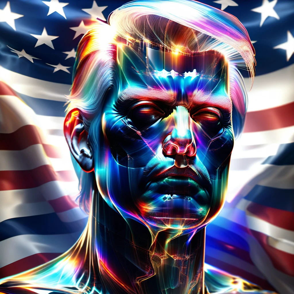 hyper detailed masterpiece, dynamic realistic digital art, incredible quality,transparentes,   Donald Trump, united states flag