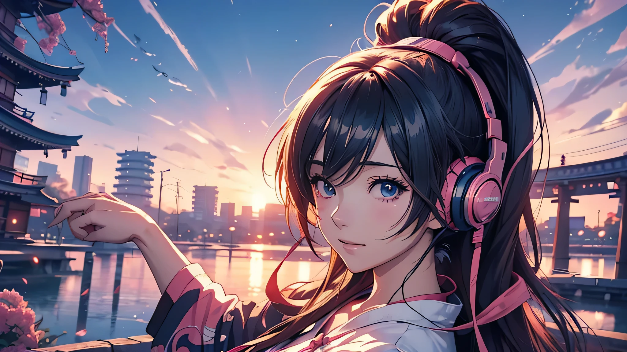 woman wearing headphones, anime style 4 k, anime wallpaper 4k, anime wallpaper 4k, anime wallpaper 4k, anime art wallpaper 4k, anime art wallpaper 4k, anime style. 8ก, anime atmosphere, , Anime wallpaper hd exclusive, Anime art wallpaper 8k, anime background,terrain、Japan