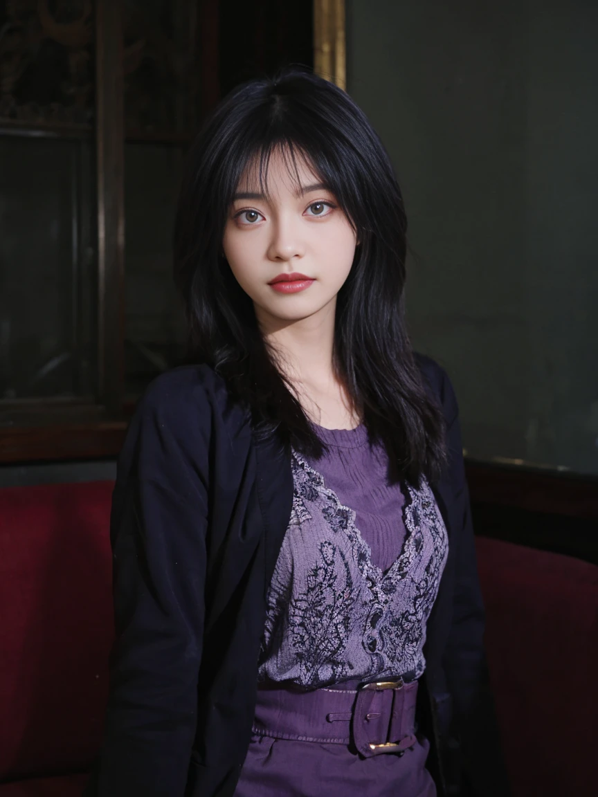 best quality, high quality, A lovely girl, Solitary, Beautiful purple hair, Beautiful purple eyes, A faint smile,