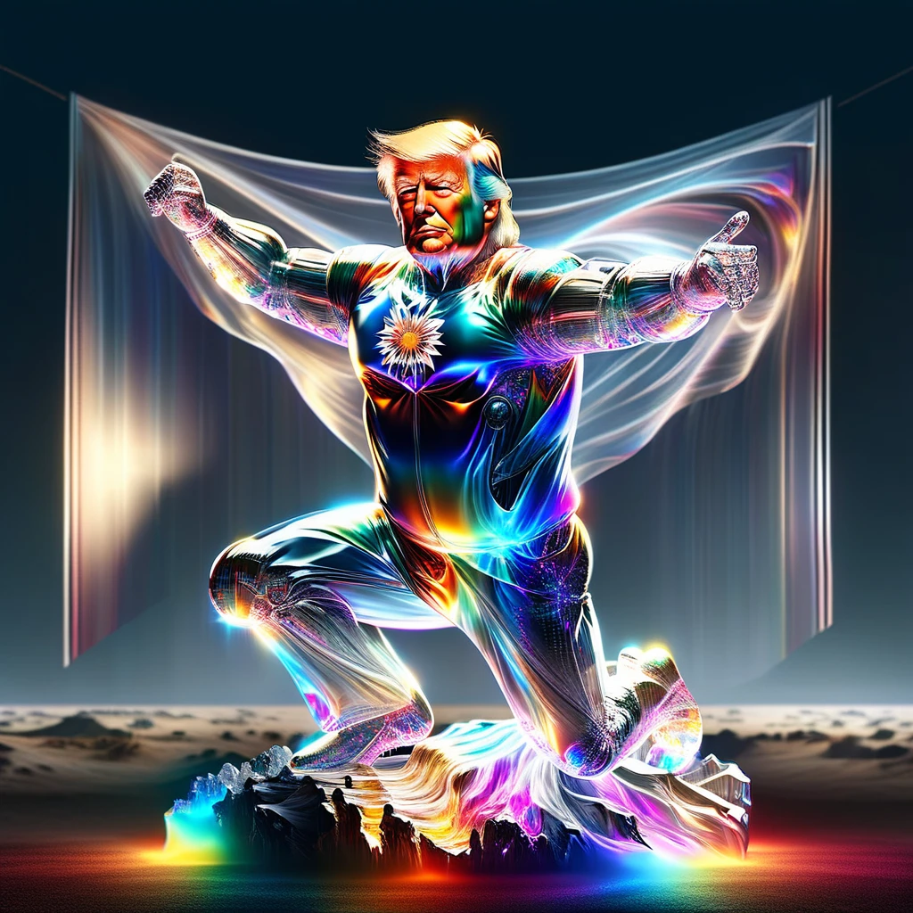 hyper detailed masterpiece, dynamic realistic digital art, incredible quality,transparentes, Donald Trump, united states flag