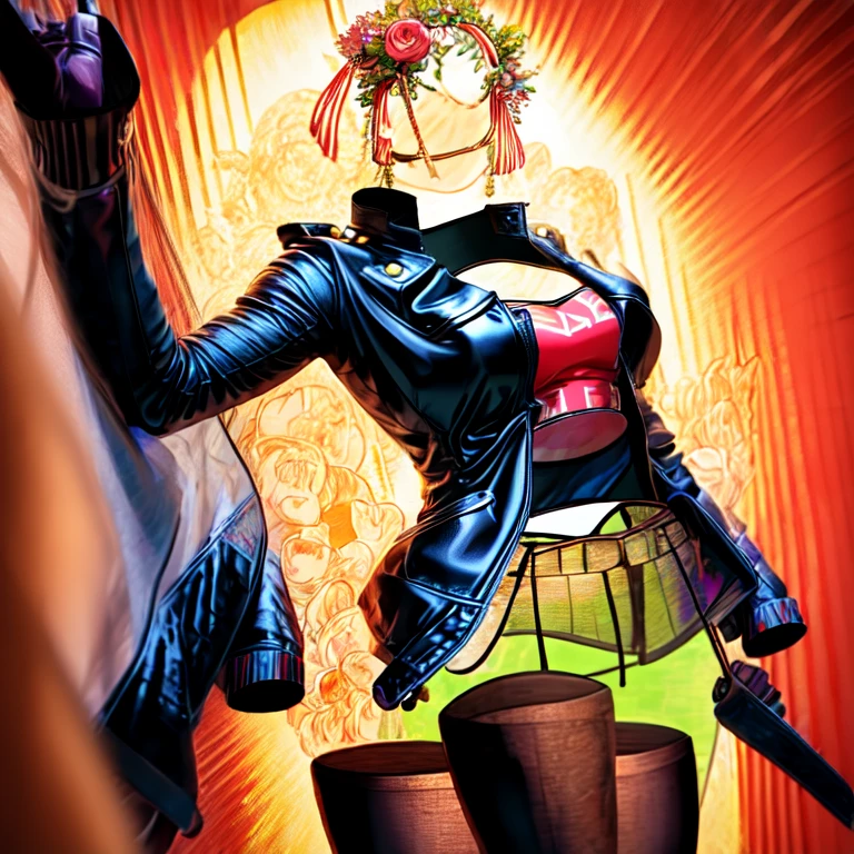 (masterpiece:1.4), (best quality), (detailed), 1 girls having fun, ((invisible)), no humans, Faceless, Headless, leather jacket and leather pants