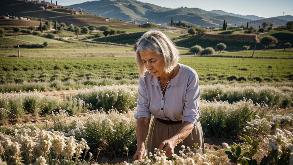 elderly woman working in the fields of Sardinia