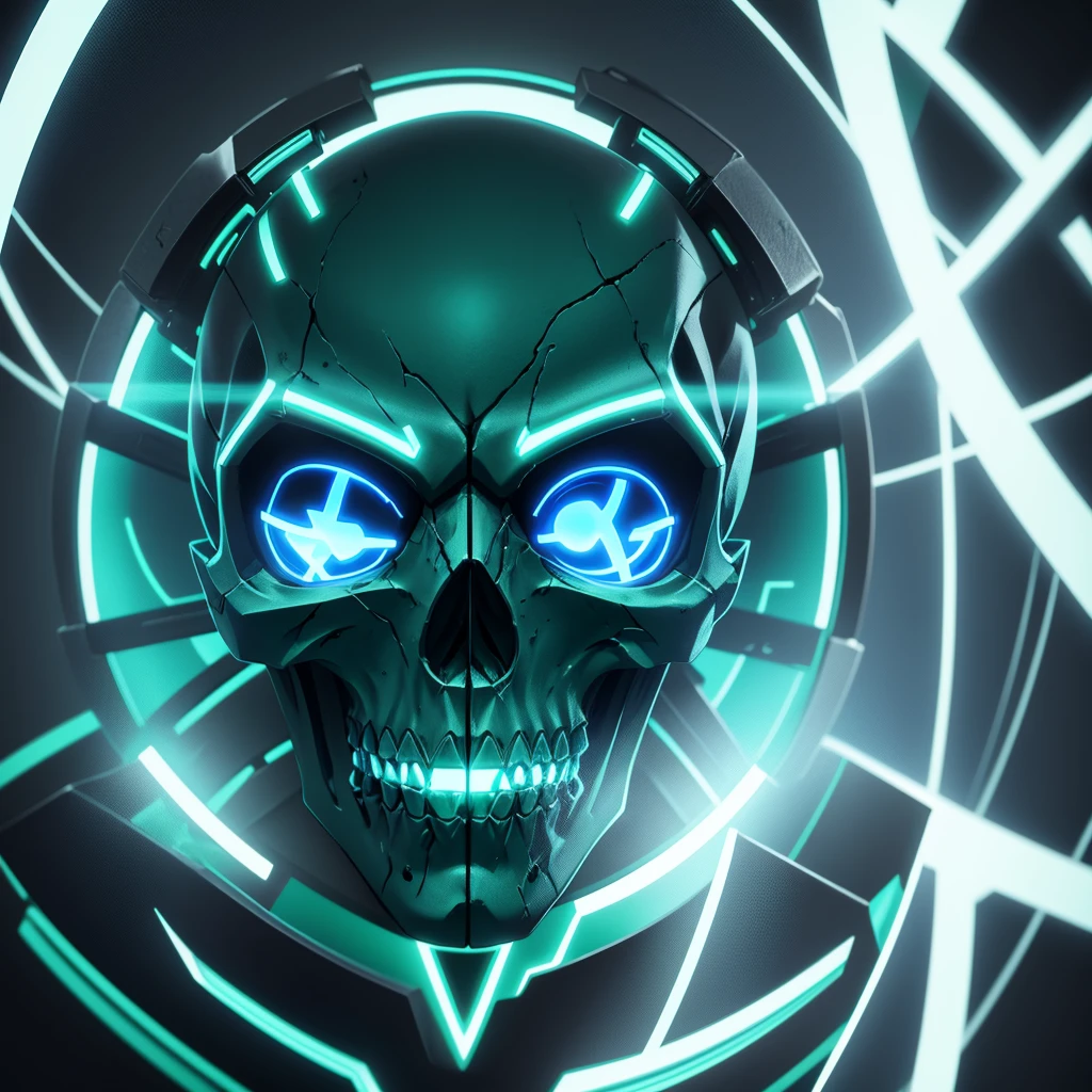 Blue led glowing skull, with a letter X passing through it in anime form,8k, with all green background ,verde Pantone 354C, without any other details background just green Pantone 354C