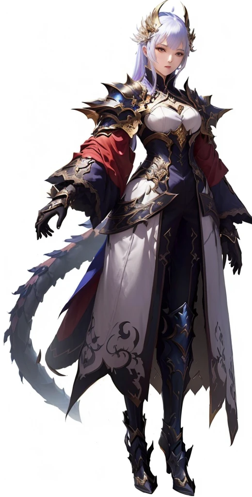 une femme en costume avec une tête de dragon et une épée, par Yang J., par Yang J.in, art de personnage épique et exquis, concept de personnage shadowverse, Illustrations de personnages de RPG, personnage du mdn, par Feng Zhu, personnage d&#39;art conceptuel RPG, Keqing de Genshin Impact, Robes fluides et armures de cuir, Style du Shadowverse, par Yang Borun, de Pathfinder