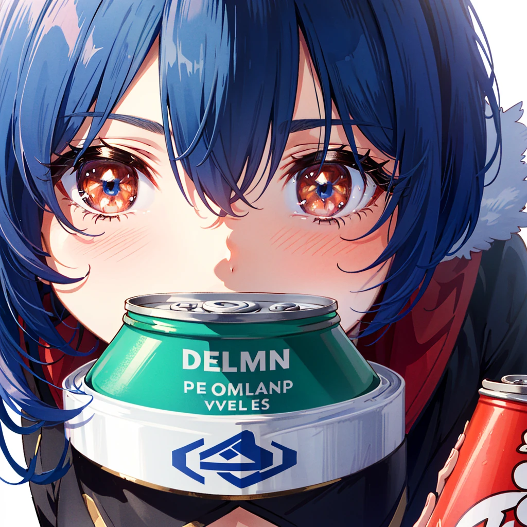 Masterpiece, highest quality, high resolution background, bright and beautiful atmosphere, 3 girls (, 1 short-tempered round face), 1  (hair, surface effects), big breasts, , upper body close-up, cleavage Holding a cold can of Jules, tight-fitting clothes, touching the can, winking, cheeks turning red, "deltamon_sdXL :0.73) >Deltamon"