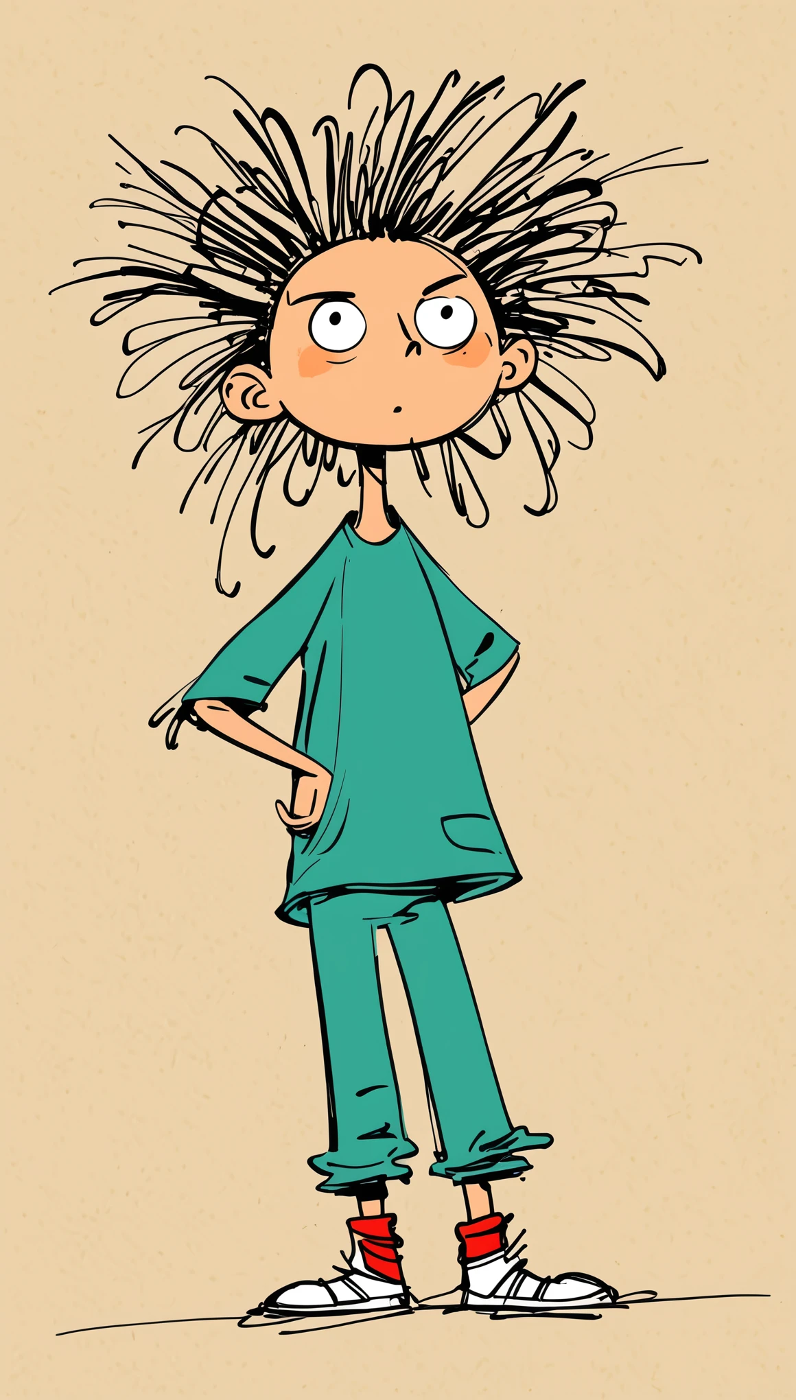 (((Exaggerated digital character sketches:1.37，Matchstick Men))).(1 huge cat:1.little girl，(Exaggerated expression,Exaggerated hairstyle)，Messy hair)，(Black sketch lines，Loose brushstrokes create the outline，Cartoon Style. Bright colors and simplified lines, sketch)。(Exaggerated body movements),(Large area of blank）