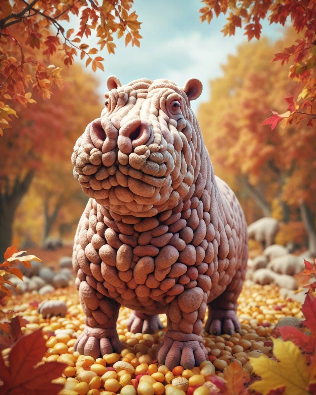 higher class Lyrical (Hippopotamus:1.1) , Kodak Ektar background, autumn foliage, soft focus, Maximalist,  Film grain, trending on artstation, pnts