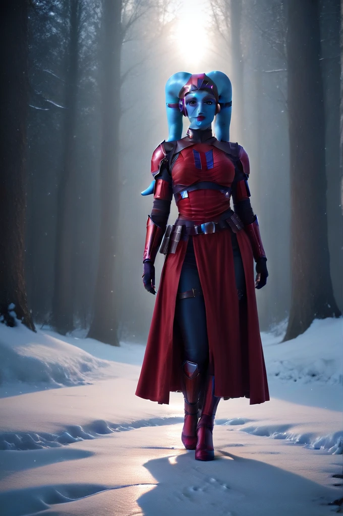 a ((fall body)) ((female twi'lek ))mandalorian,walking on snow fire, beautiful detailed eyes, beautiful detailed lips, extremely detailed face, long eyelashes, mandalorian armor, sci-fi, cinematic lighting, dramatic, epic, intricate details, hyper-realistic, 8k, high-quality, photorealistic