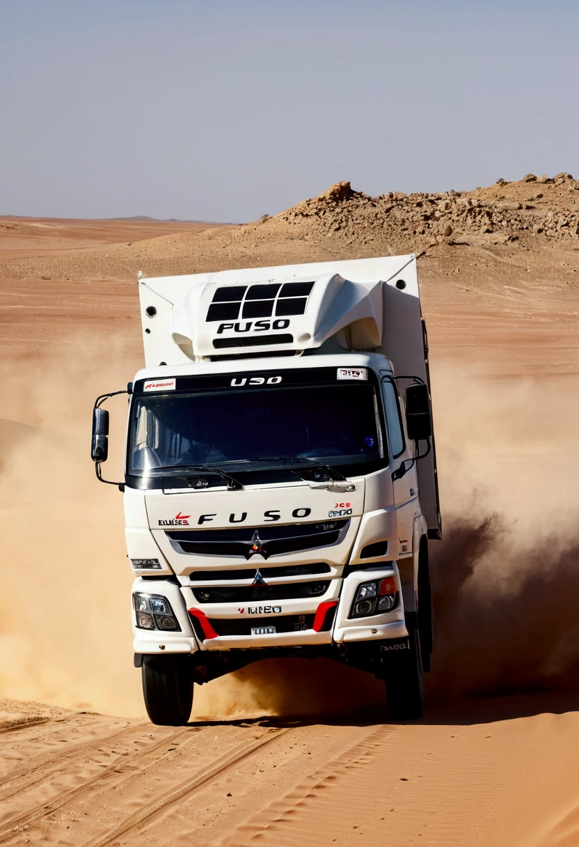 Fuso truck,jump in desert,dakar race,intense rally race on desert