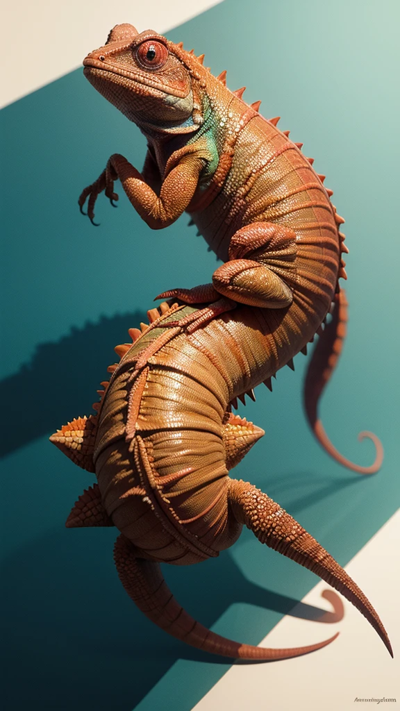 create an illustration of a red chameleon in pixar style
