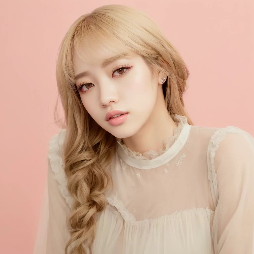 a close up of a woman with long hair wearing a sheer top, lalisa manobal, portrait of jossi of blackpink, lalisa manoban of blackpink, roseanne park of blackpink, sun yunjoo, jossi of blackpink, with bangs, center parted bangs, portrait of female korean idol, neat hair with bangs, ulzzang, lisa blackpink, blackpink, lisa kpop