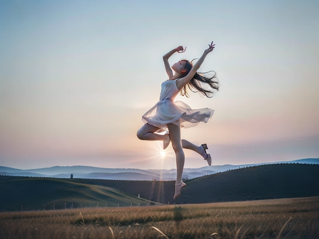 Fantastic sky　Woman dancing in the air　Long Hair