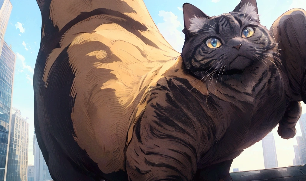 score_9,(best quality,4k,8k,highres,masterpiece:1.2),a ultra-gigantic cat sits on a building, crowd, city, (from below:1.4), anime, ultra-detailed,vivid colors,dramatic lighting,