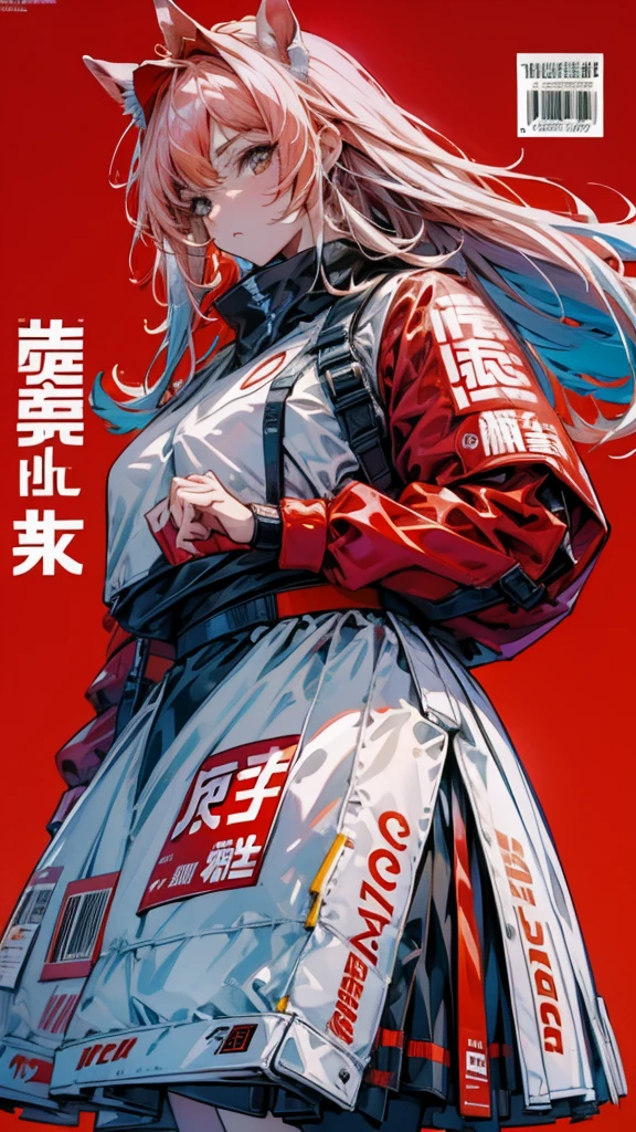 Horse-themed characters, Run, Wearing big sneakers, サイバーパンク, Scarlet image color, Keep the background simple, Magazine cover design, Horse tail, Like a horse girl, horse ears, projected inset, UHD, highres, best quality, 8k