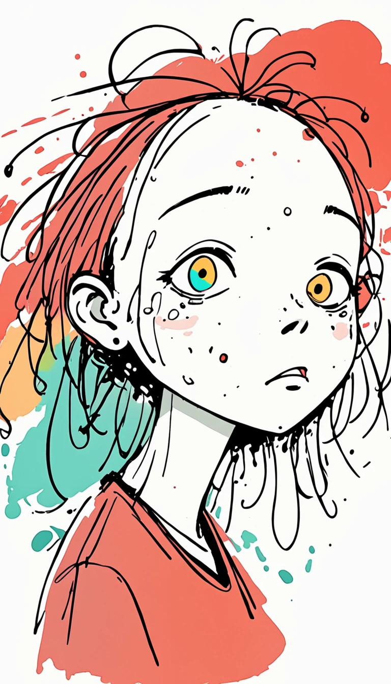 White background, the word "Death" written in red ink and an illustration of half a face with tears falling from her eyes in the style of anime, digital art, a digital drawing in the style of digital watercolor, pastel colors, minimalistic and simple design, cute with simple lines, very low detail and few details, closeup with no shadows and a flat white background, png transparent format.(Black sketch lines，Loose brushstrokes create the outline，Cartoon Style. Bright colors and simplified lines, sketch)。