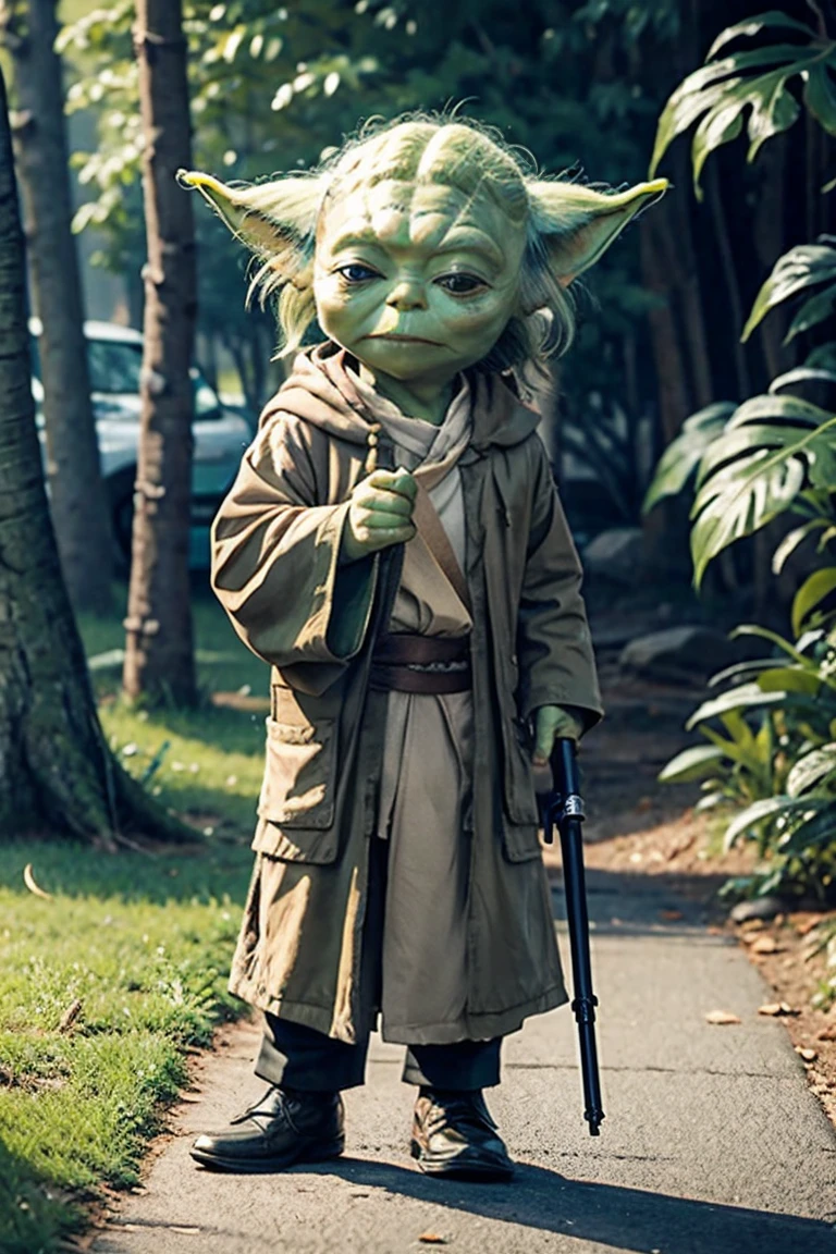 short yoda with a huge banged mullet