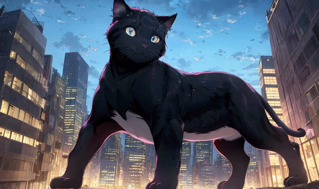 score_9,(best quality,4k,8k,highres,masterpiece:1.2),a ultra-gigantic cat sits on a building, crowd, city, (from below:1.4), anime, ultra-detailed,vivid colors,dramatic lighting,