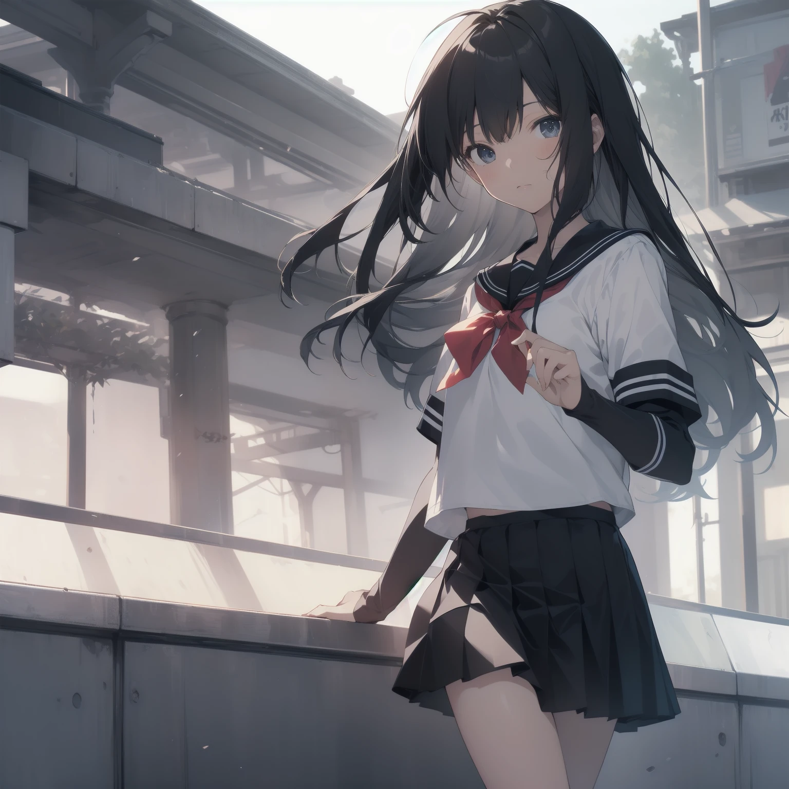 ultra-absurdres-Top quality by artist God, ultra-detailed, high resolution, anime moe artstyle, best anime 8k konachan wallpaper, pixiv contest winner, pool:2810, perfect anatomy,break, 1girl, (Please draw a girl walking sleepily to school alone. )break,(Solo,little female, 13-year-old:1.3),Full limbs, complete fingers,a junior high school student, (very short hair), short cut, flat chest, , small butt, small black eyes, beautiful detailed eyes, well-proportioned iris and pupils, expressive eyes, highres detailed hair, soft expression, salor school_uniform, sailor collar, serahuku, bow, pleated skirt,(Detailed Lighting), (Detailed background), in the School commute route. break,super detailed skin, Best cinematic lighting powered by famous artist, 8k,beauty illustration,photoshop_(medium),very aesthetic,break,((artist:kotorai )), artist:clamp ,artist:carnelian ,artist:kantoku ,
