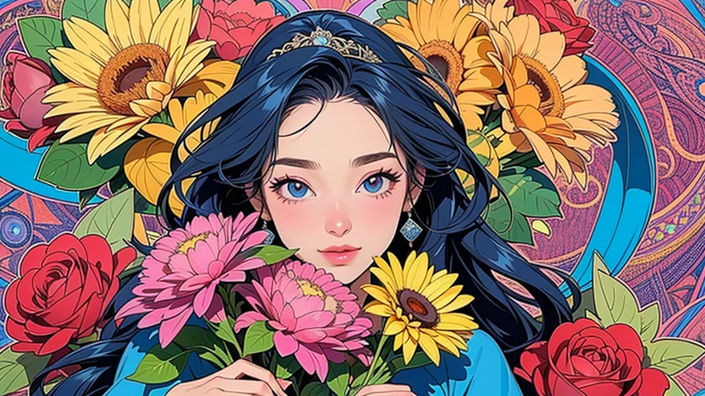 (ultra-Detailed Background, Detailed Background), Absurd, High resolution, Super detailed, Very detailed, One girl, (bouquet:1.3), (Tangled:1.2), (Geometric:1.2),(colorful),