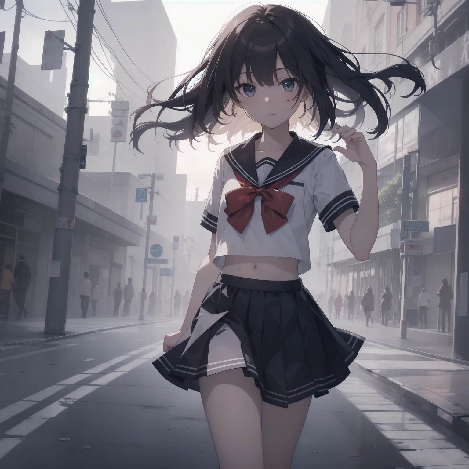 ultra-absurdres-Top quality by artist God, ultra-detailed, high resolution, anime moe artstyle, best anime 8k konachan wallpaper, pixiv contest winner, pool:2810, perfect anatomy,break, 1girl, (Please draw a girl walking sleepily to school alone. )break,(Solo,little female, 13-year-old:1.3),Full limbs, complete fingers,a junior high school student, (very short hair), short cut, flat chest, , small butt, small black eyes, beautiful detailed eyes, well-proportioned iris and pupils, expressive eyes, highres detailed hair, soft expression, salor school_uniform, sailor collar, serahuku, bow, pleated skirt,(Detailed Lighting), (Detailed background), in the School commute route. break,super detailed skin, Best cinematic lighting powered by famous artist, 8k,beauty illustration,photoshop_(medium),very aesthetic,break,((artist:kotorai )), artist:clamp ,artist:carnelian ,artist:kantoku ,
