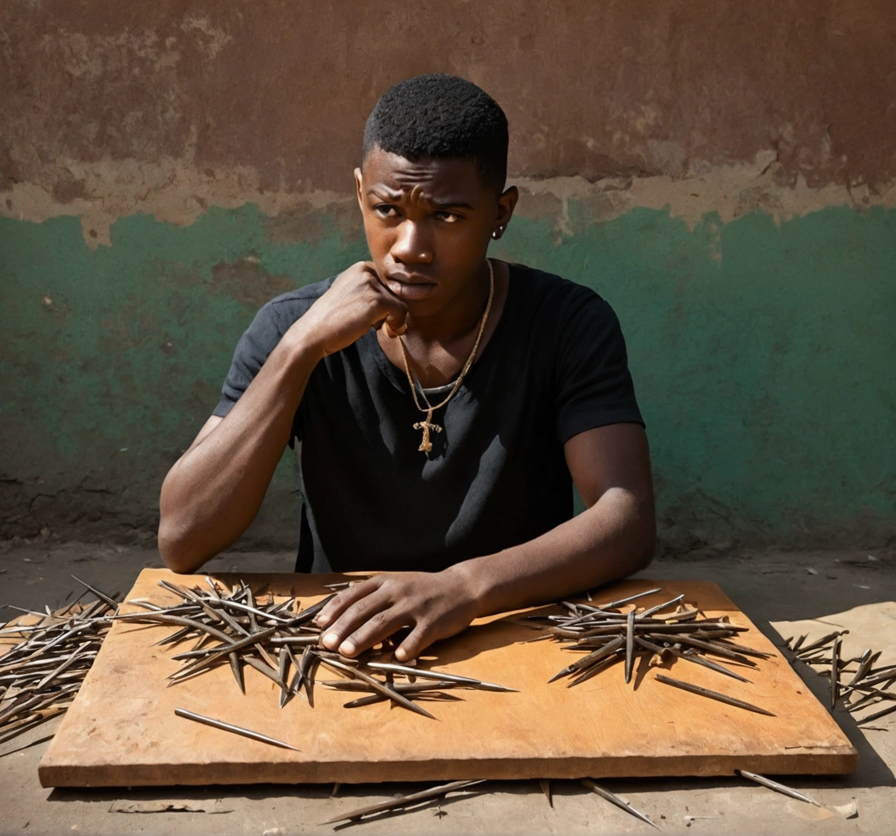 There was a troubled young man who was constantly fighting with his friends.. One day his father wanted to teach him a lesson.. He gave him a bag full of nails and an empty board..