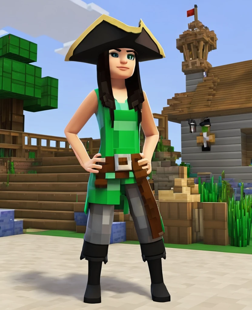 Elaine from Minecraft with pirate hat