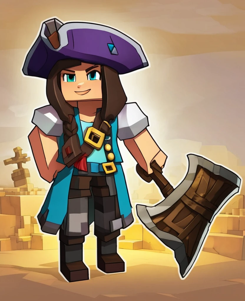 Elaine from Minecraft with pirate hat