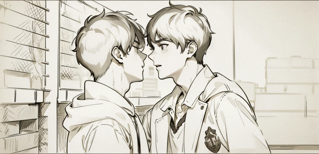 there are two boys close up looking into each other&#39;s eyes 