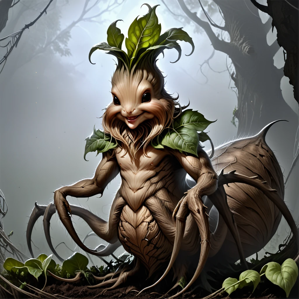 4r4chn1d, concept art, digital art, arachnid character, realistic, detailed face, Mandrake inspired, (Masterpiece:1.3) (best quality:1.2) (high quality:1.1)